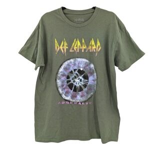 Def Leppard "Adrenalize" Graphic Tee Olive Green Size L Rocker Festival Band Tee
